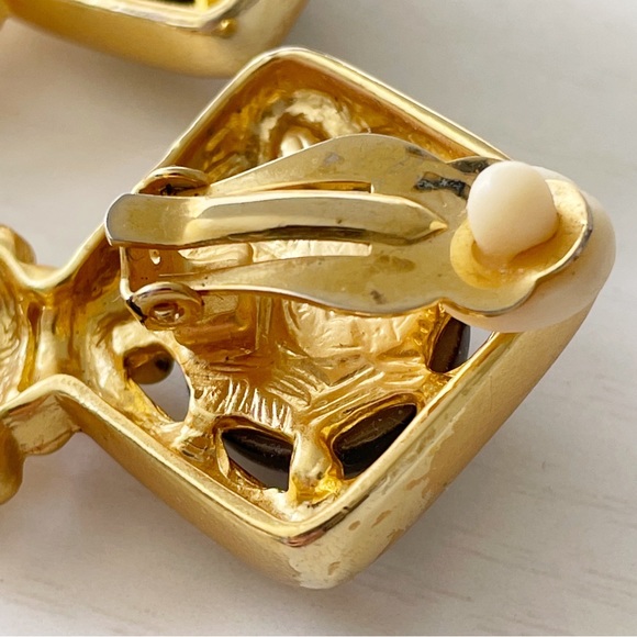 Givenchy gold and black lucite drop statement earrings vintage - Picture 6 of 9